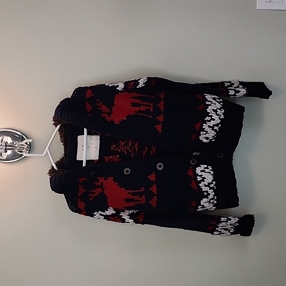 Abercrombie button up Christmas sweater with hood